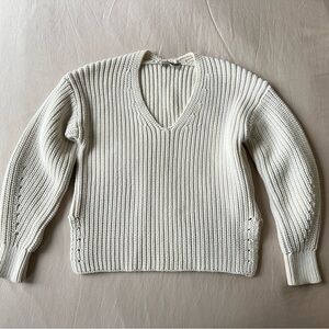 Everlane XS Ivory Cream Cotton Blend V-Neck Sweater Lightweight Knit